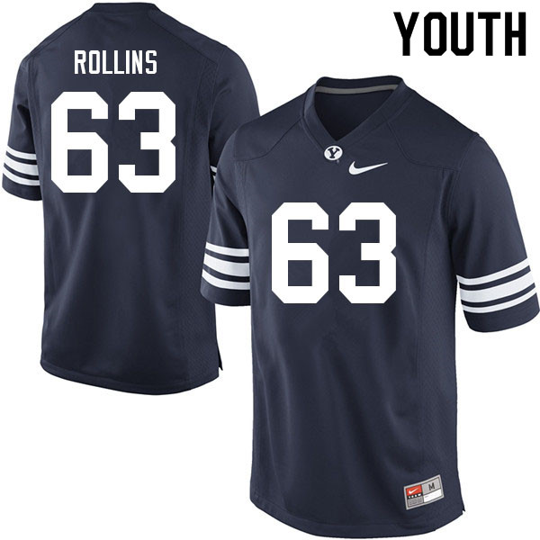 Youth #63 Dylan Rollins BYU Cougars College Football Jerseys Sale-Navy